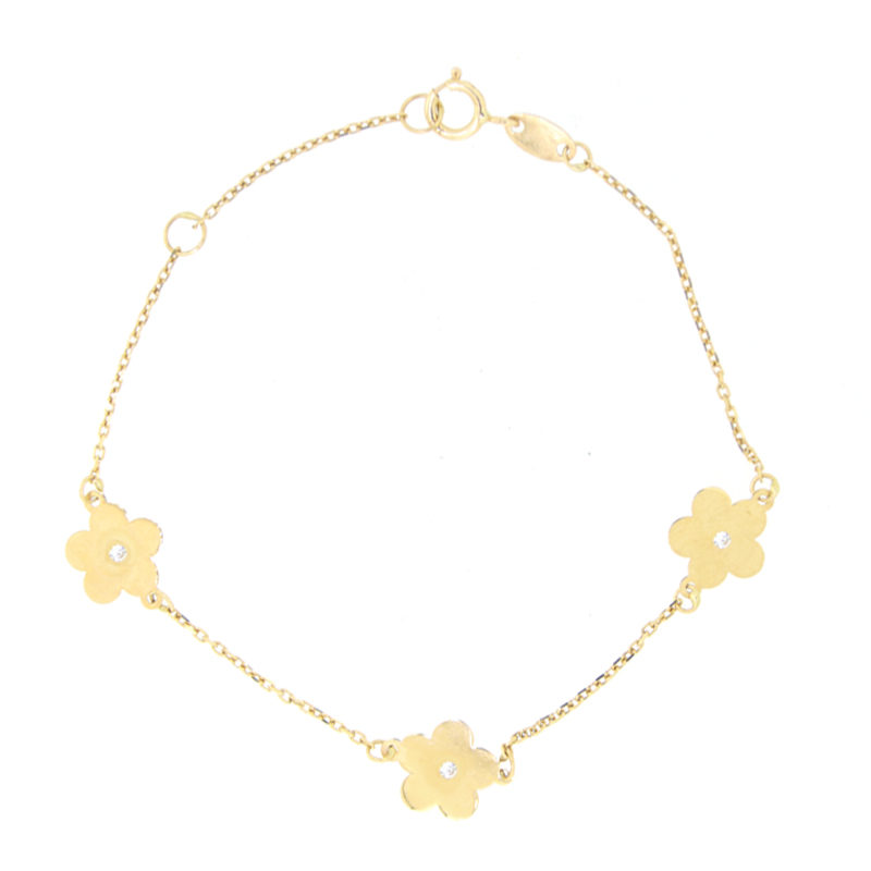 Pulsera de Oro 18K Flores y Circonitas