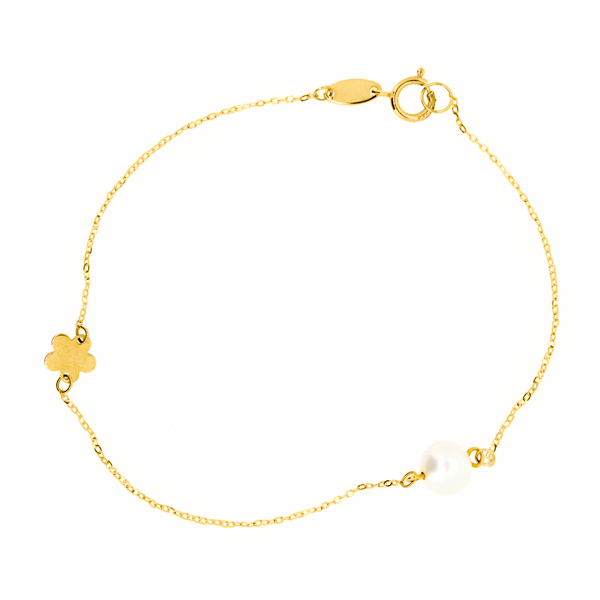 Pulsera de Oro 18K Flor con Perla