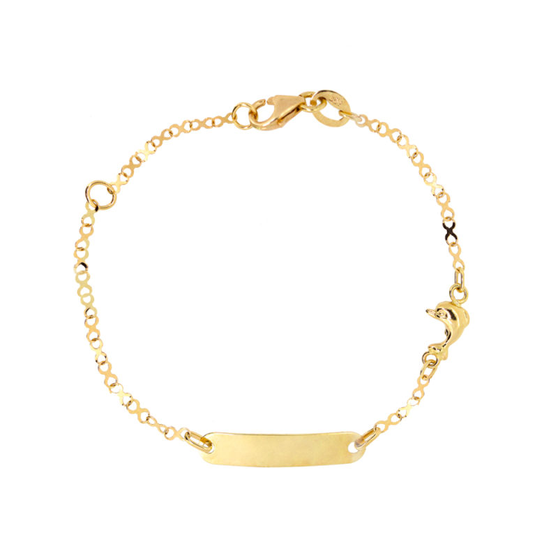 Pulsera bebé Oro 18K Placa y Delfín