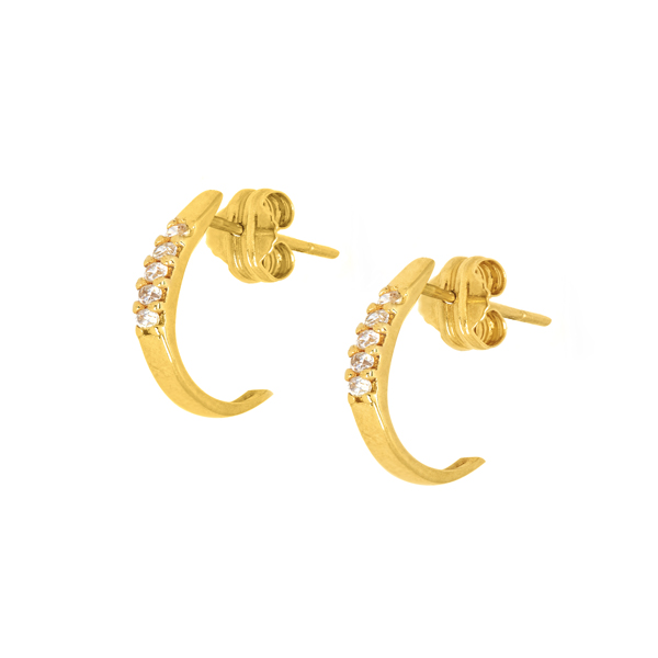 Pendientes Oro 18K Half Hoop con Circonitas