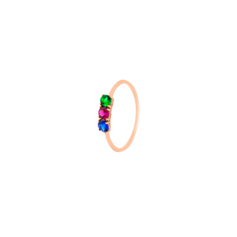 Anillo Oro Rosa 18K con Circonitas de color