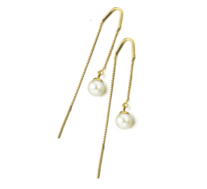 Pendiente Oro 18K con Perlas y Cadenita LeCarré