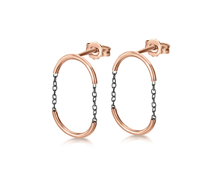 Pendientes Oro Rosa 18K Semicírculos y Cadena Lecarré