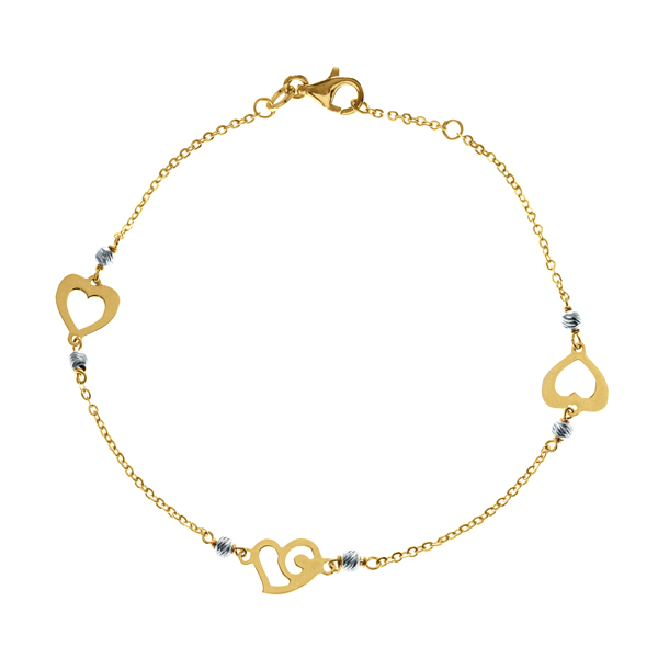 Pulsera de Oro 18K Bicolor Corazones