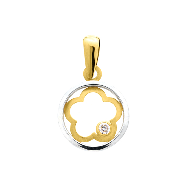 Colgante Oro 18K Bicolor Flor con circonitas