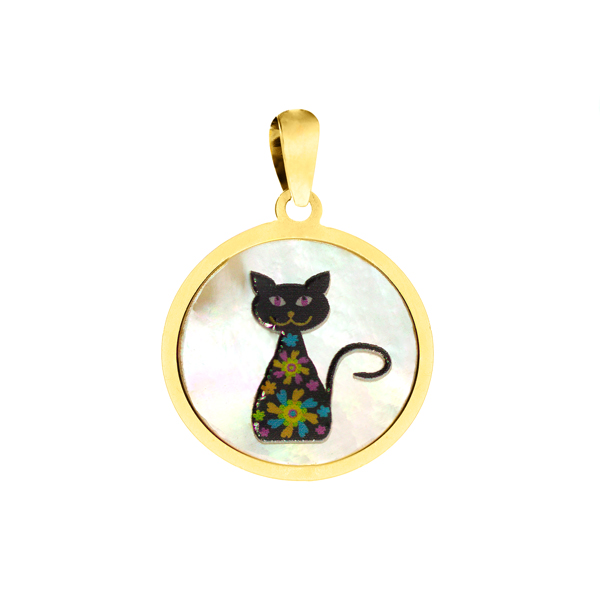 Colgante Oro Amarillo 18K Gato nácar