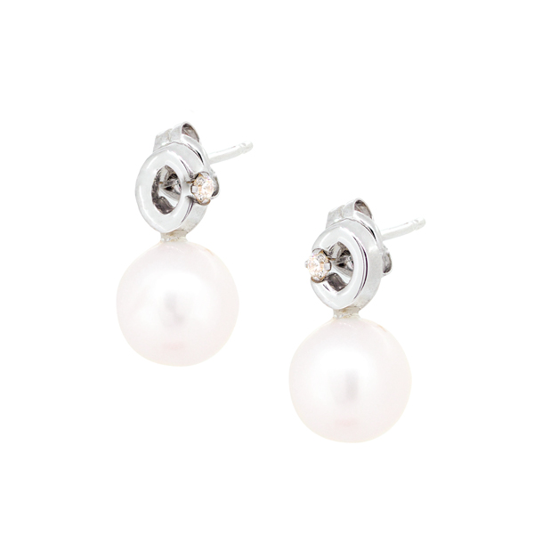 Pendientes Oro Blanco 18K con Perla Cultivada