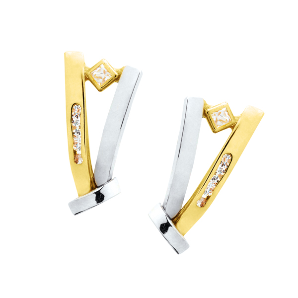 Pendientes Oro 18K Bicolor con Circonitas