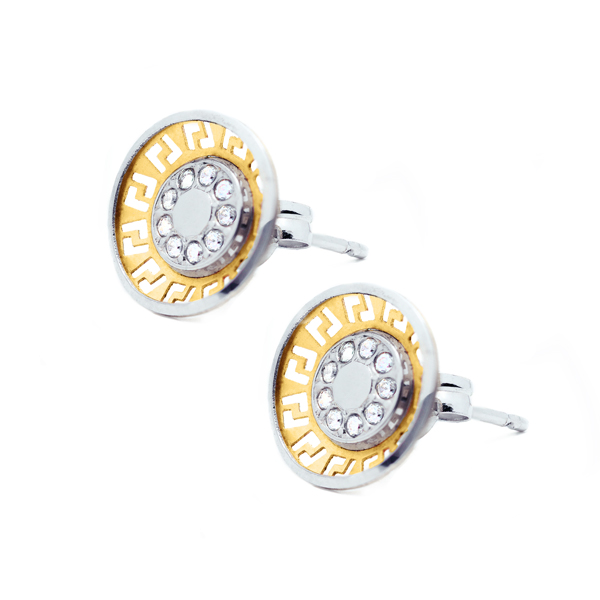 Pendientes Oro 18K Bicolor Redondos Greca