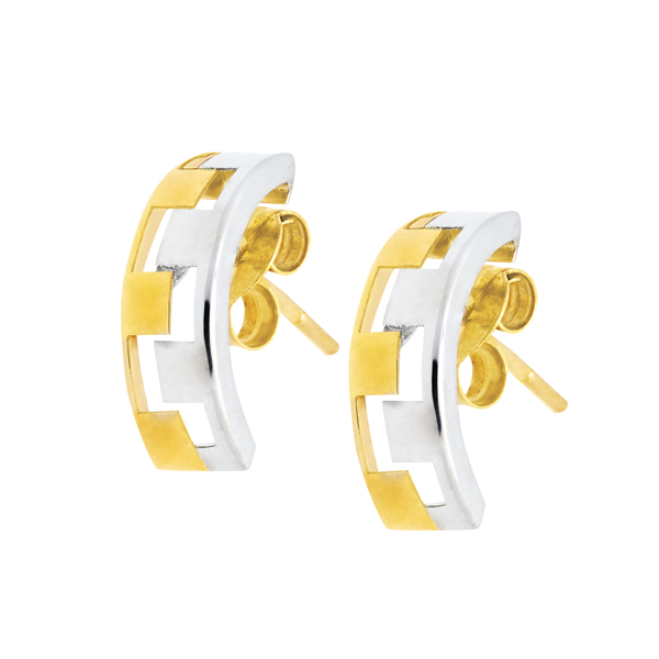 Pendientes Oro 18K Bicolor Greca