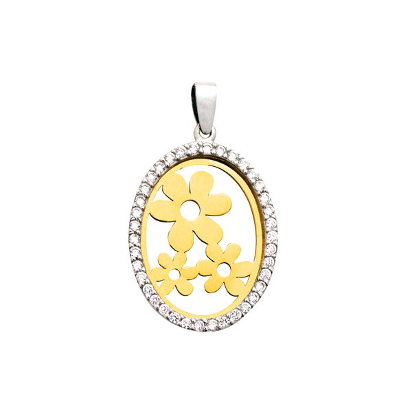 Colgante Oro 18K Bicolor Flores con circonitas