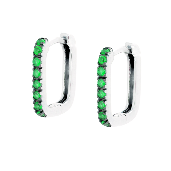 Pendientes Aro Plata 1ª Ley rectangular con Circonitas