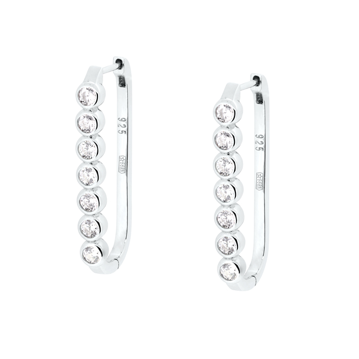 Pendientes Aro Plata 1ª Ley Rectangular con Circonitas