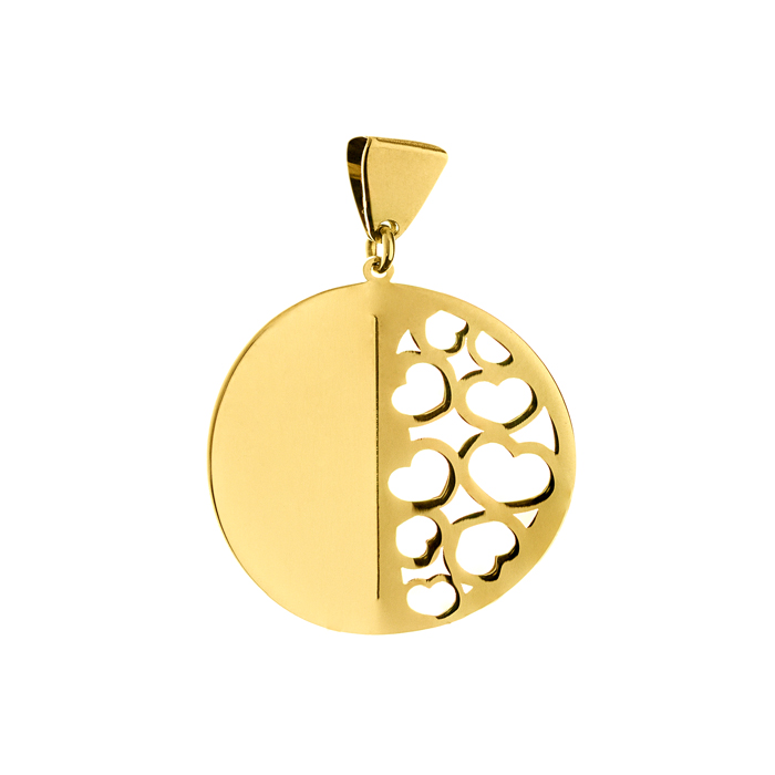 Colgante Oro 18K Círculo con Corazones calados
