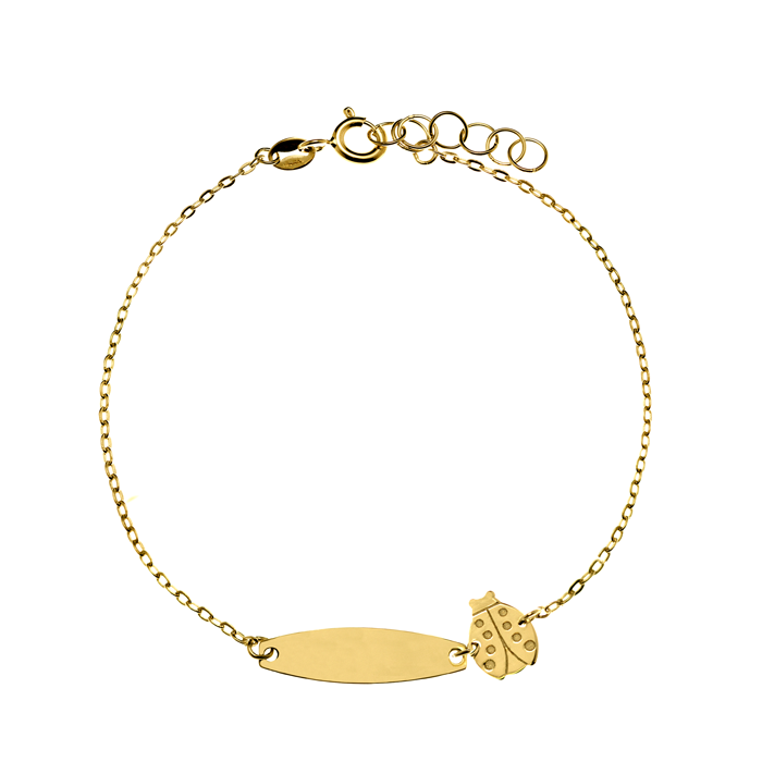 Pulsera bebé Oro 18K Placa y Mariquita