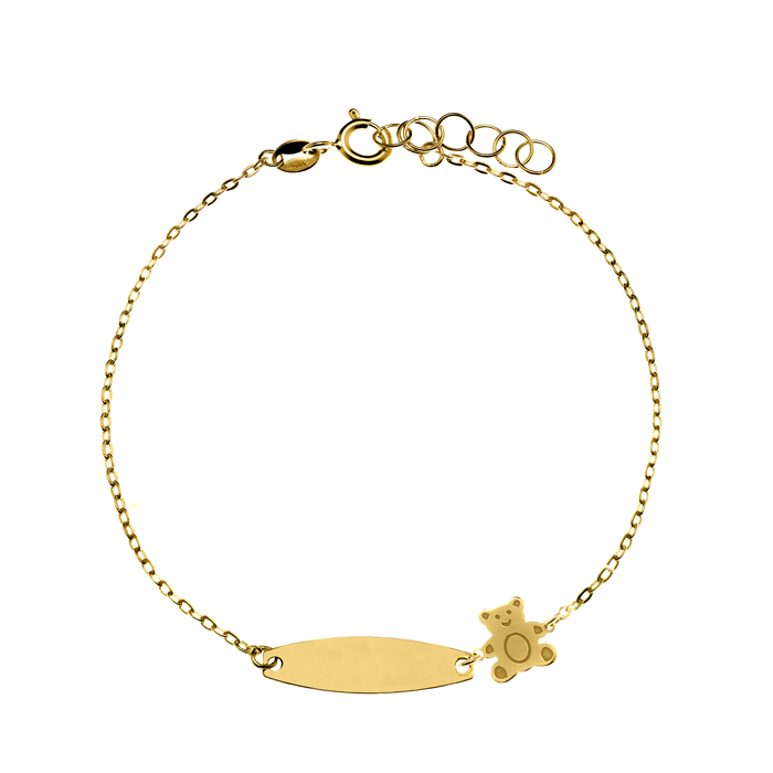 Pulsera bebé Oro 18K Placa y Osito
