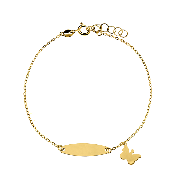 Pulsera bebé Oro 18K Placa y Mariposa