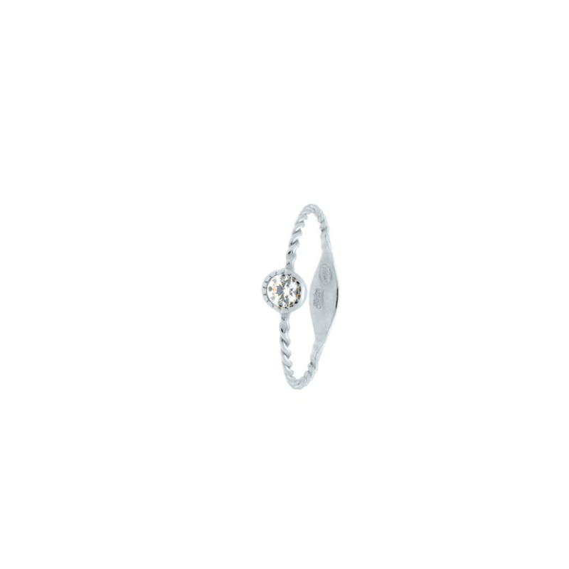 Anillo Oro Blanco 18K trenzado con circonita
