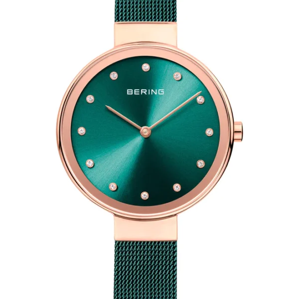 Reloj de mujer con esfera verde tornasolada y brazalete verde BERING