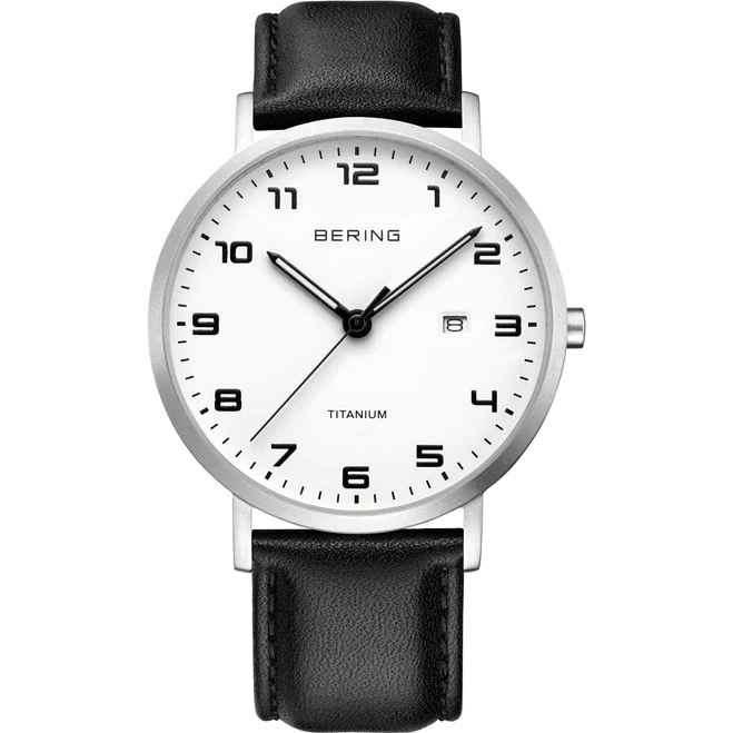 Reloj de hombre con esfera blanca y correa de cuero negro BERING
