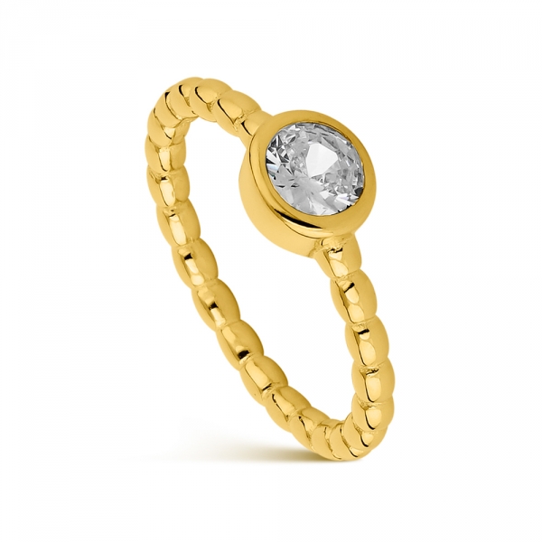 Anillo Uno más chapado brazo bolitas con chatón de circonita PROMOJOYA