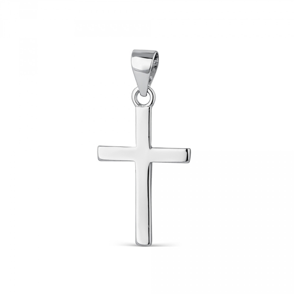 Colgante de plata rodiada cruz plana de 20 x 12 mm PROMOJOYA