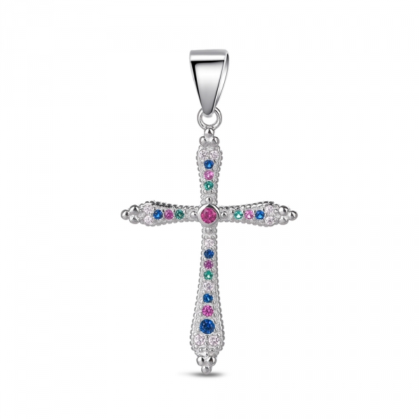 Colgante de circonita multicolor cruz de 25 x 18 mm PROMOJOYA