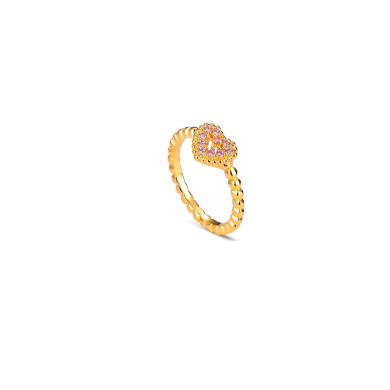 Anillo de plata chapado brazo de bolitas con corazón de circonitas rosas PROMOJOYA