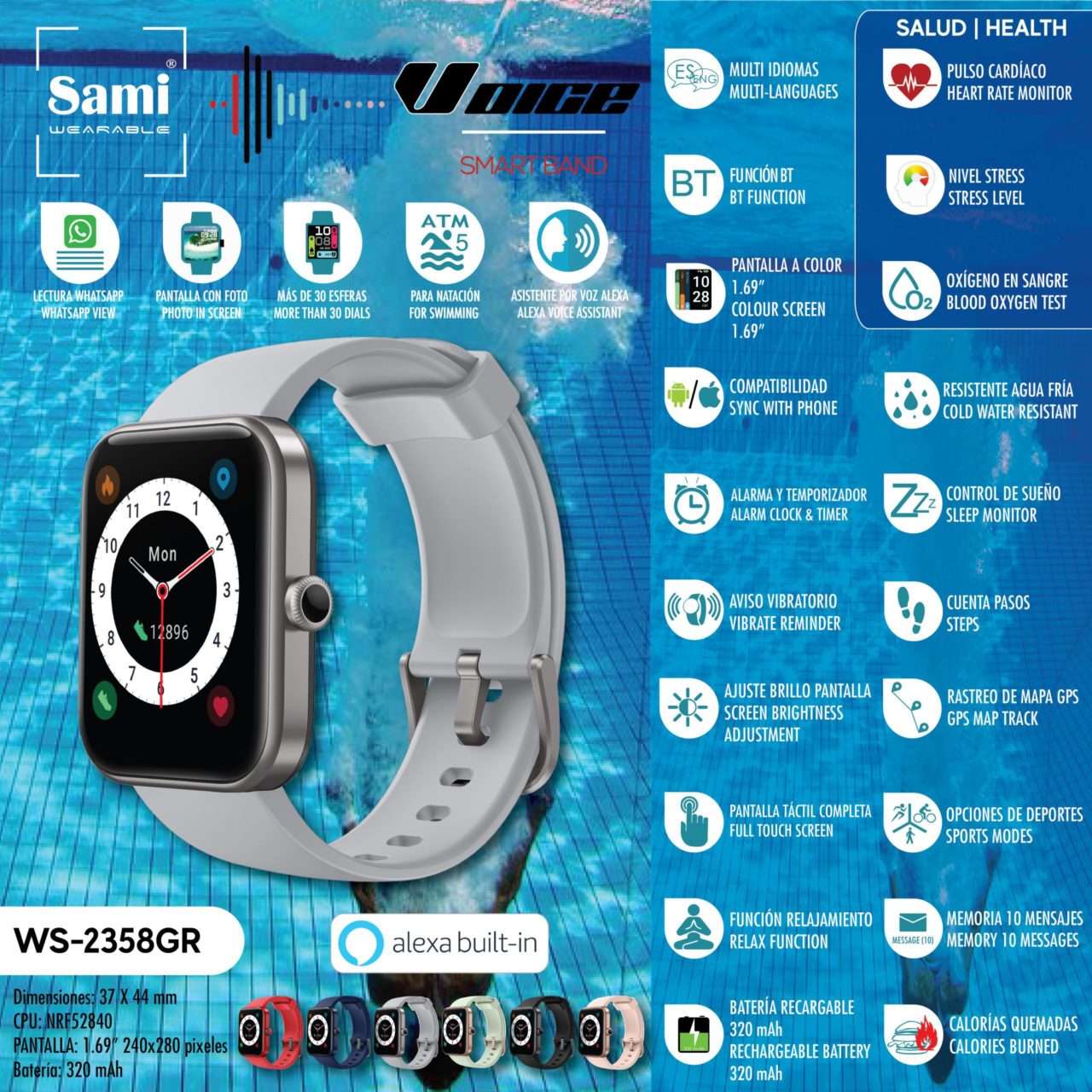 SMARTBAND SAMI WEAREABLE VOICE 5ATM GRIS PLATA - Imagen 2