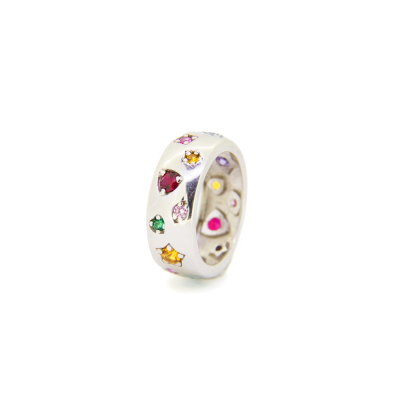 ANILLO PLATA 1º LEY RODIADO CIRCONITAS DE COLORES