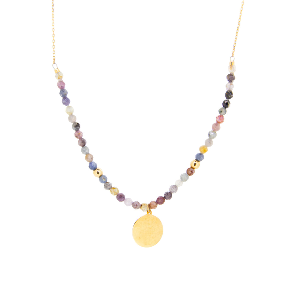 GARGANTILLA CIRCULO PLANO Y PIEDRAS NATURALES ORO 18K