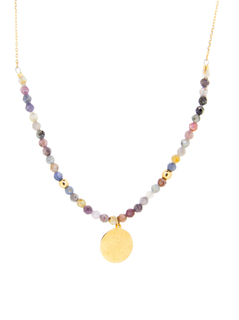 GARGANTILLA CIRCULO PLANO Y PIEDRAS NATURALES ORO 18K