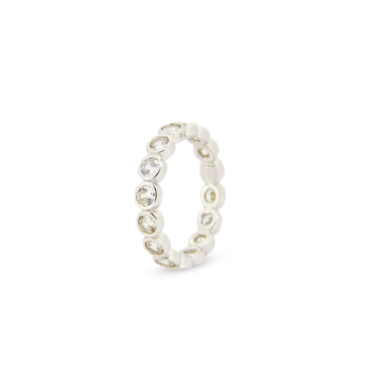 ANILLO PLATA 1º LEY RODIADO CON CIRCONITAS BLANCAS REDONDAS