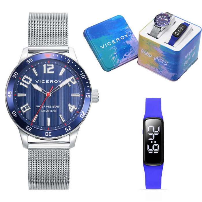 Reloj niño Viceroy sumergible acero esfera azul + pulsera digital