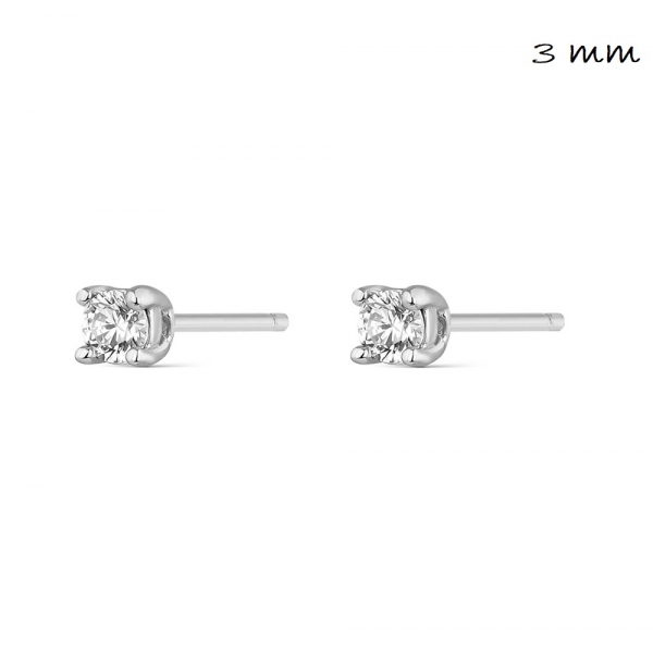 Pendiente De Plata Rodiada Chatón De Circonita Con Garras De 3 Mm Cierre Presion