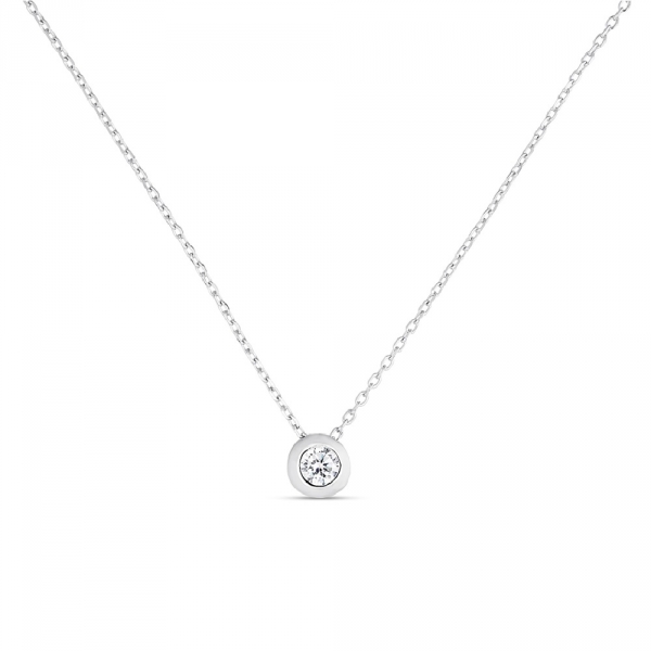 Colgante Con Cadena De Plata Rodiada Chatón De Circonita Con Bisel De 8 Mm