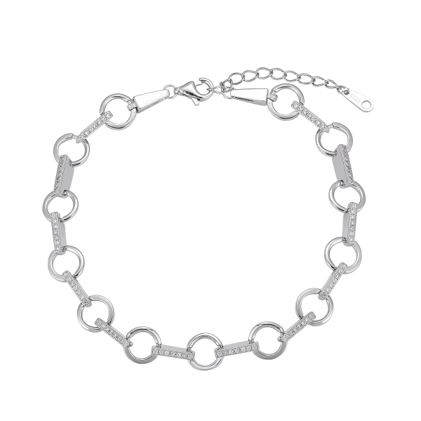 Pulsera Eslabones de circonita circulo y barritas combi brillo