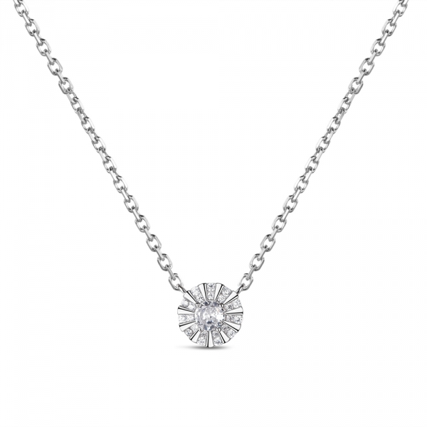 Colgante con cadena de plata rodiado flor de circonita con garras de 9 mm 38 + 5 cm