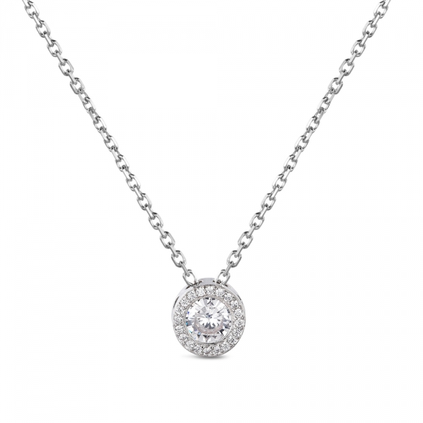 Colgante con cadena de plata rodiado chatón con bisel de circonita de 8.5 mm 38 + 5 cm