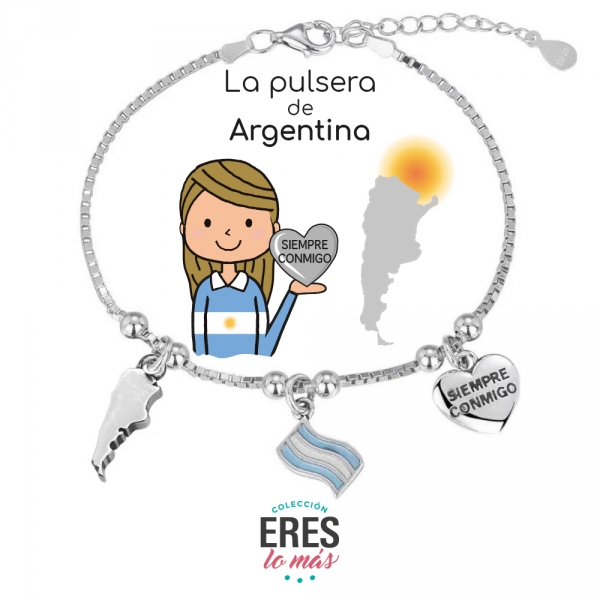 Pulsera Eres Lo Más Argentina cadena veneciana rodiada con tres colgantes