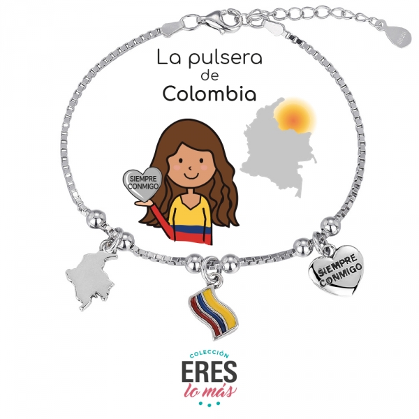 Pulsera Eres Lo Más Colombia cadena veneciana rodiada con tres colgantes