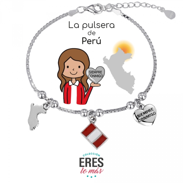 Pulsera Eres Lo Más Perú cadena veneciana rodiada con tres colgantes