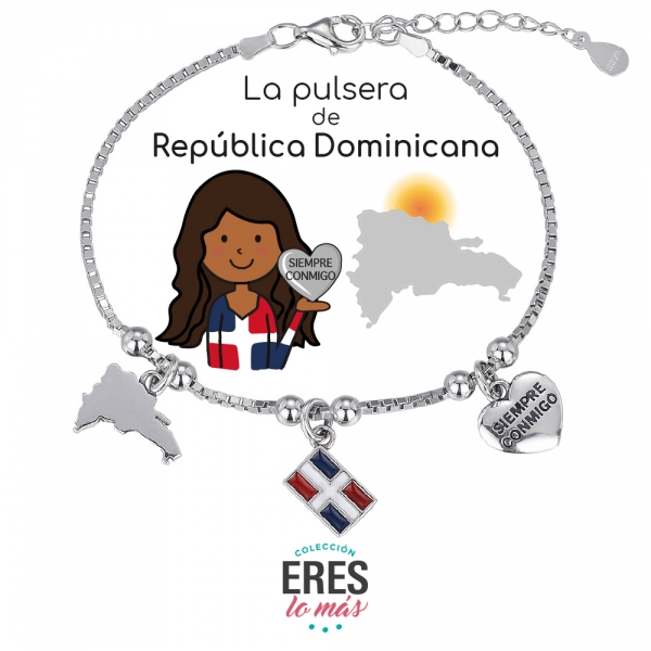 Pulsera Eres Lo Más República Dominicana cadena veneciana rodiada con tres colgantes