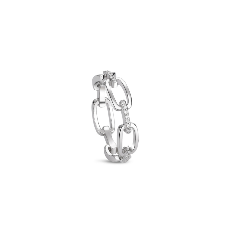 Anillo Eslabones de circonita piezas rectangulares combi brillo
