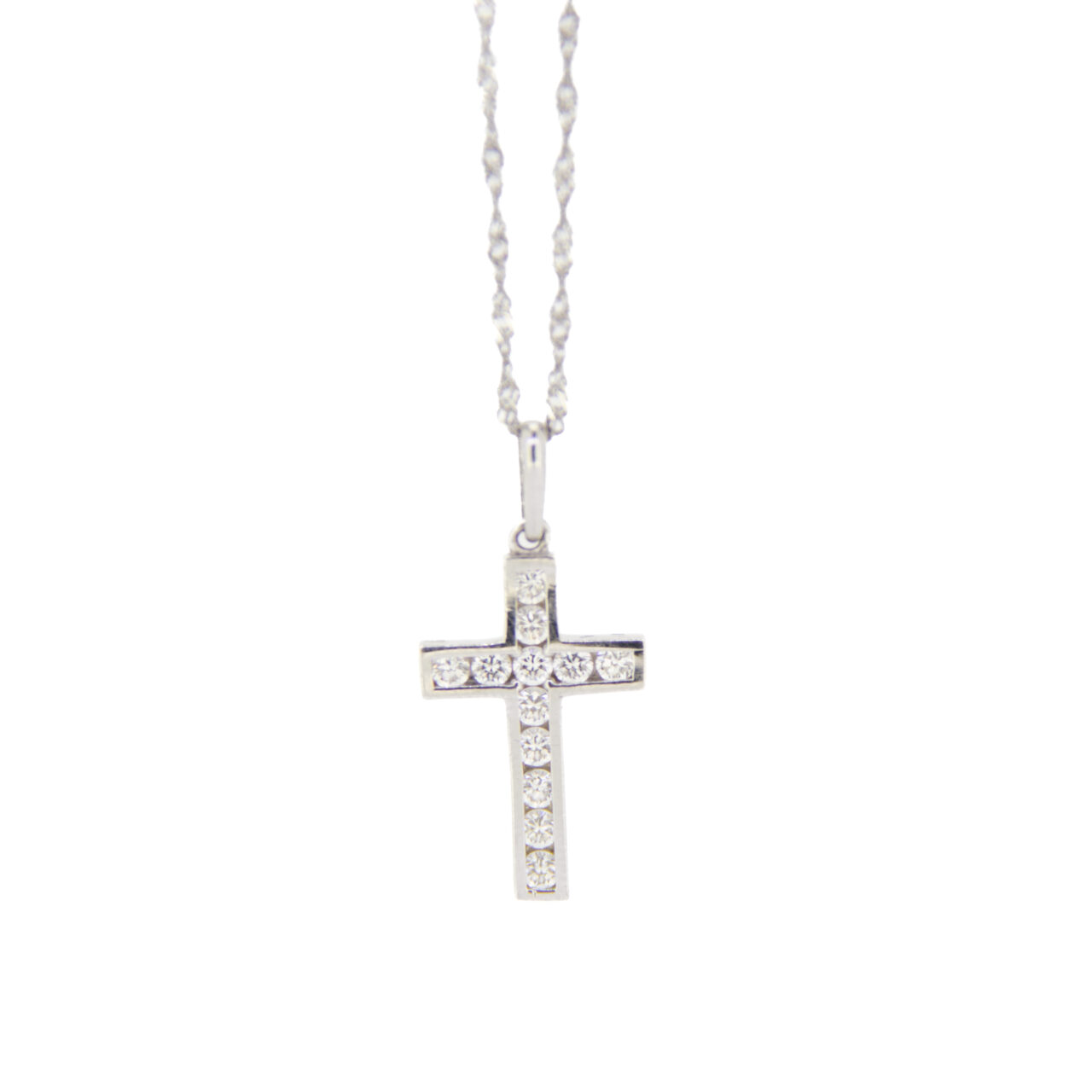 Cruz circonitas oro blanco 18k