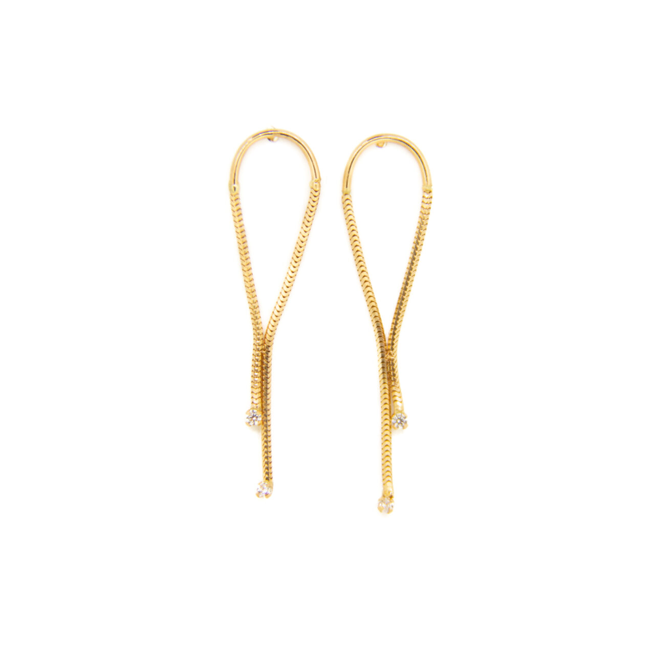 Pendientes oro 18k cordón cruzado y circonita