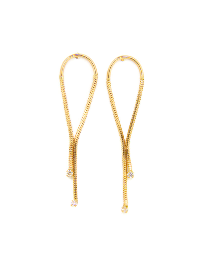 Pendientes oro 18k cordón cruzado y circonita
