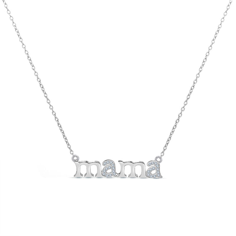 Colgante con cadena de plata rodiado mamá con circonitas de 7 x 32 mm