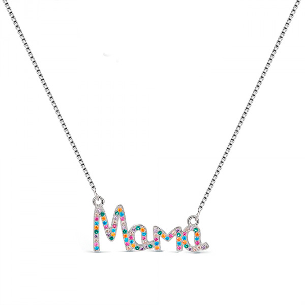 Colgante con cadena de plata rodiado mamá multicolor de 12 x 29 mm