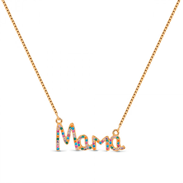 Colgante con cadena de plata chapado mamá multicolor de 12 x 29 mm